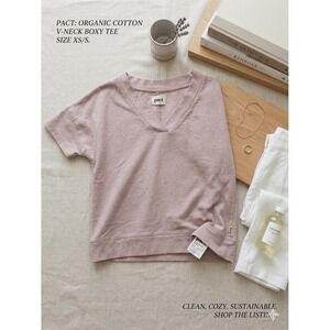 Pact Organic Cotton V-Neck Boxy Tee Minimalist Loungewear Women XS/S